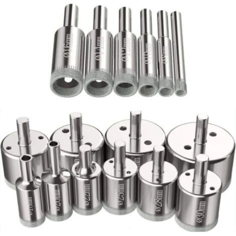 Kit de scies-cloches 16 pcs pour perçage verre, céramique, carrelage, marbre – Forets diamant 6-50 mm en acier au carbone – Coupe nette sans éclat (1/5)