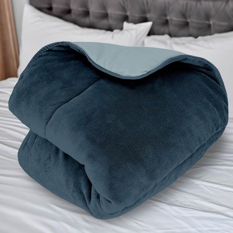 Couette doublée Polaire Microfibre 240x260 cm Bicolore Bleu Ciel et Marine