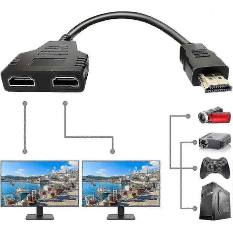 Répartiteur HDMI 25-26 pouces, adaptateur double HDMI femelle 1x2 1080p, compatible avec les configurations multi-écrans. (1/4)