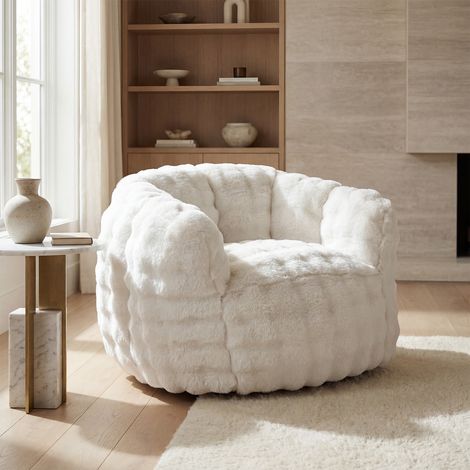 Wahson Poltrona Letto in peluche, Morbido poltrona a forma di pera gigante in stile moderno per Giochi Lettura Soggiorno, Bianco