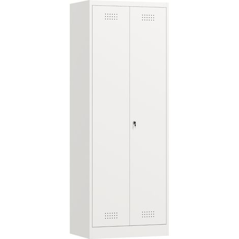 Hoher Stahlschrank für Garage mit Türen, verstellbaren Regalböden und Kleiderstange, cremeweiß (1/4)