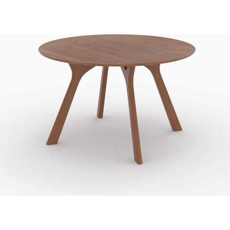 Table ronde 4 personnes en bois d'hévéa massif, placage noyer D120 cm - Izzi (1/5)