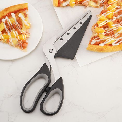 Ciseaux à Pizza, Coupe Pizza avec Pelle, Lame Tranchante en Acier Inoxydable de Qualité Alimentaire et Poignée Souple, Ciseaux de Cuisine Multifonctionnels, 27CM, Noir (1/4)