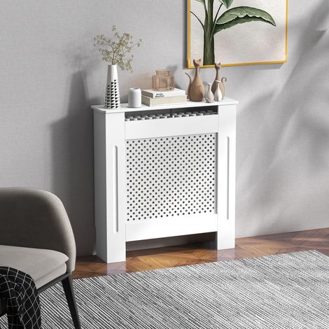 Cache-radiateur. couvercle de radiateur. couverture radiateur. grille ronde. 78L x 19l x 82H cm en bois blanc