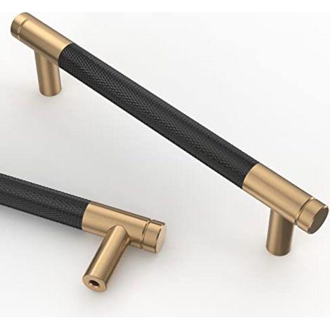 CCYKXA 10 Pieces Black Gold Kitchen Cabinet Handles 128mm Gold Alloy Furniture Handles with Screws, for Desks, Drawers, Cabinets