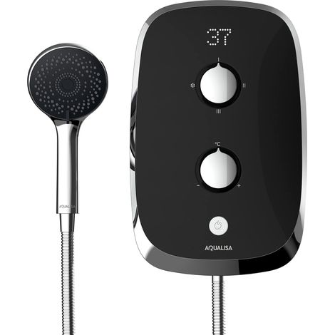 Aqualisa 10.5kw eMotion Midnight Black Electric Shower Digital Display + Riser