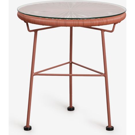 SKLUM Runder Beistelltisch Ø45 cm aus Stahl und synthetischem Rattan Acapulco Terracotta (1/5)