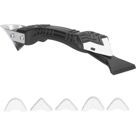Raclette silicone 3 en 1 kit mastic joint étanchéité avec 5 têtes souples blanches outil décapant ABS (1/5)