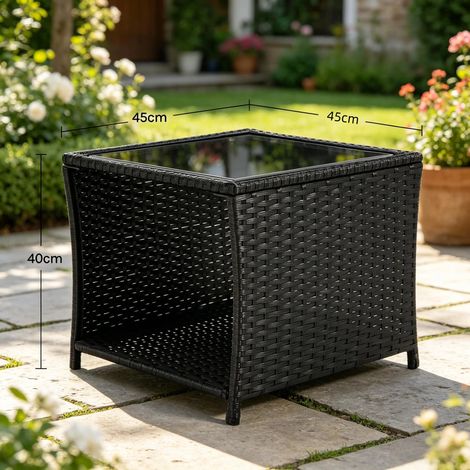 Table de jardin en rotin, petite table d'appoint, table de patio avec espace de rangement, table basse (1/5)