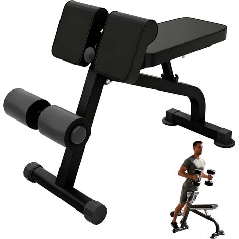 Relaxdays Training Bench, Hyperextension, Curls & Sit-ups, up to 150 kg, foldable, adjustable, black (1/5)