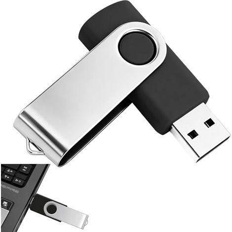 Clé USB 32 Go Noire USB 2.0 Pivotante, Mémoire Flash avec Boîtier Rotatif, Anneau Porte-Clés et Structure Métal, pour PC, Ordinateur Portable, Voiture, Bureau, École, Photos, Musique et Documents (1/5)