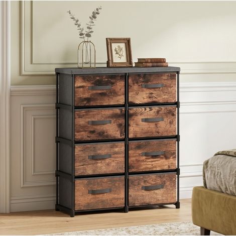 Commode 84,5x30,5x100 cm en tissu polyester marron, avec rangement pour chambre FloraGrace (1/5)
