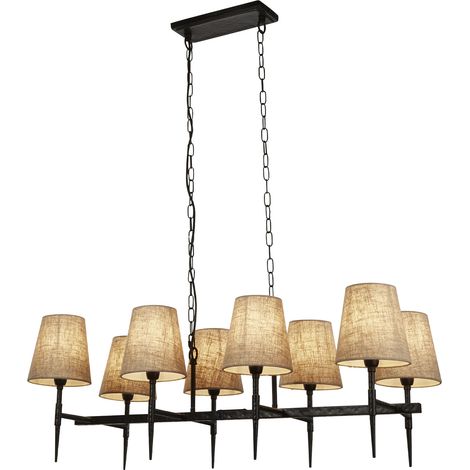 Searchlight Gothic Lampadario a 8 barre luminose, Nero Martellato, Lino Naturale (1/5)