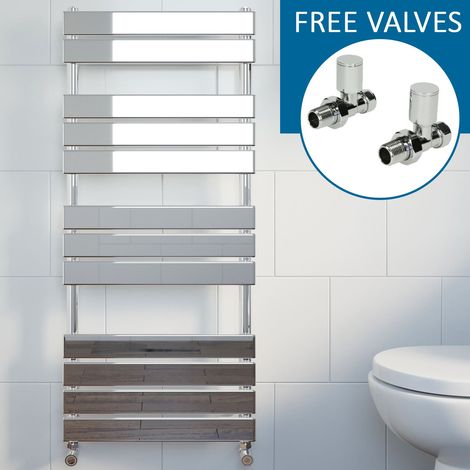 DuraTherm Chrome Flat Panel Heated Towel Rail Bathroom Radiator 1200 x 500mm Straight Valve (1/5)