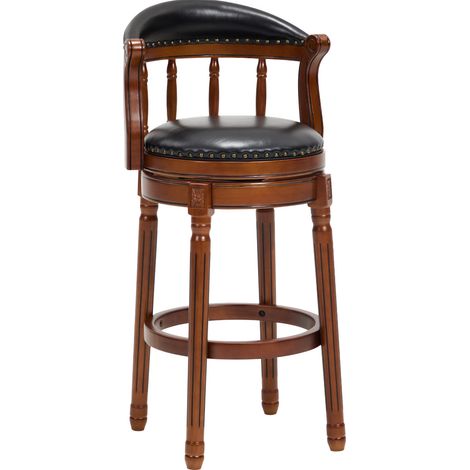 Tabouret de bar en cuir véritable pivotant à 360°, avec dossier courbé, structure en bois noir, style moderne pour cuisine et comptoir – CHICFURN (1/5)