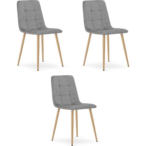 Sedia Kara - velluto grigio chiaro / gambe in rovere x 3 (1/5)