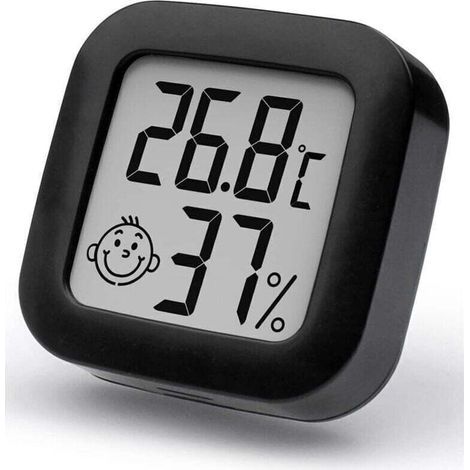 Mini Thermomètre Hygromètre Intérieur Digital à Haute Précision, Moniteur de Température et Humidimètre, Thermo Hygromètre Indicateur du Niveau de Confort (1, Noir, 4,3cm4,3cm) (1/4)