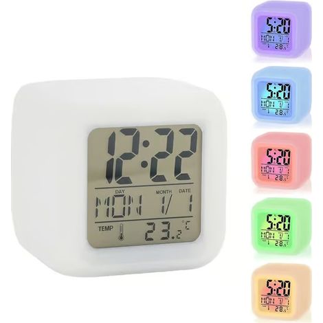Réveil LED pour table de chevet affichage 7 couleurs horloge numérique réveil enfant avec fonction snooze lumière de nuit température heure date (1/5)