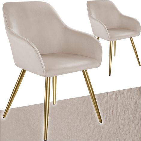 Ensemble de 2 chaises rembourrées aspect velours taupe/or (1/5)