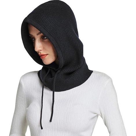 Bonnet tricoté - Écharpe à capuche - Cache-cou avec cache-oreilles - Balaklava - Doublure coupe-vent - Bandeau tricoté - Cache-cou homme - Taille unique - Noir (1/4)
