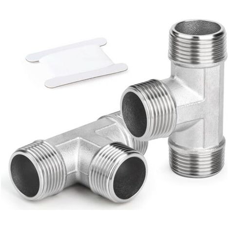 Pair 2 pièces en acier inoxydable 304 1/4\" BSP mâle en forme de T à 3 voies pour eau/huile/gaz (1/5)