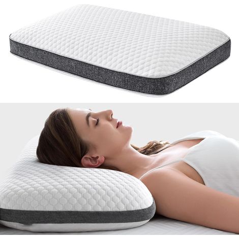 Oreiller Ferme Epais Memoire Forme Rectangulaire 60x40cm Coussin Respirant Housse Lavable Coussin Orthopédique Cervicale (1/5)