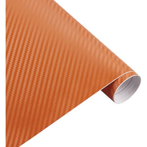 (Orange) Film adhésif vinyle imitation fibre de carbone 3D 200 cm x 50 cm pour motos et voitures - Rouleau de stickers et autocollants - Accessoires auto - Personnalisation automobile (1/4)