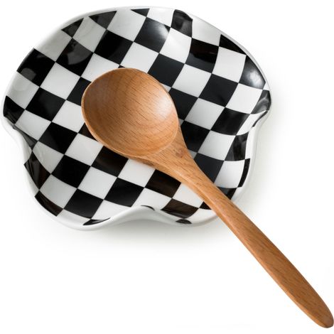 Spatule en céramique de 13,5 cm (5,3 pouces), plateau de cuisine rétro, motif à carreaux noirs et blancs. (1/5)