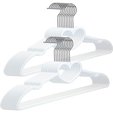 Kleiderbügel aus robustem Kunststoff für Kleidung, Hemden und Jacken, 39 x 21 x 0,5 cm, Weiß, mit 360-Grad-Drehhaken, 20 Stück (1/5)