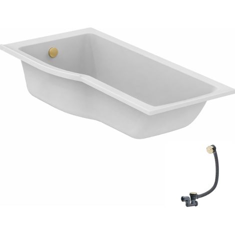 Bañera con ducha IDEAL STANDARD Connect Air de 170 x 80 cm con apertura a la izquierda y desagüe dorado.
