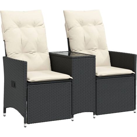 Maison Exclusive - Gartensofa 2-Sitzer Verstellbar mit Tisch Schw