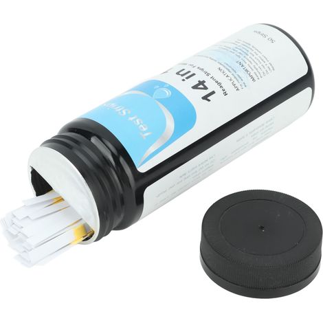 50 bandelettes de test d'eau 14 en 1 pour pH-mètre, idéales pour l'eau potable, les piscines, les sources thermales et les étangs. (1/5)