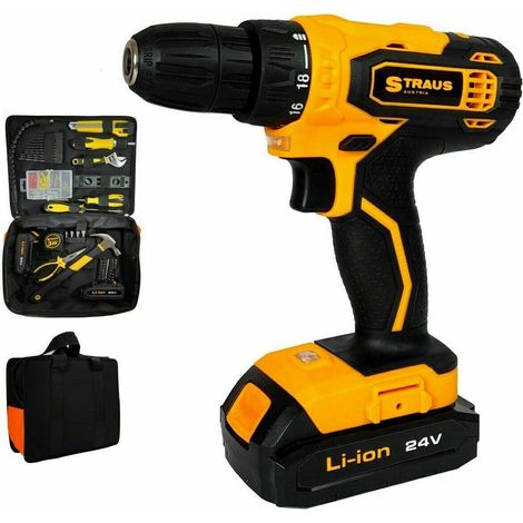 TRAPANO AVVITATORE DOPPIA BATTERIA LITIO 24 V + 150 ACCESSORI BORSA LAVORO 005ST (1/2)