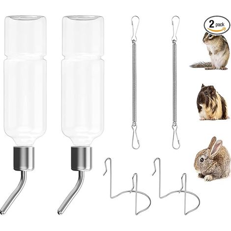 Biberon Lapin, Lapin Deau Distributeur, Biberon Cochon Dinde avec Support, dEau Bouteille pour Abreuvoir Rongeur, Chatons, Chiens, Cochons d'Inde, Hamsters (1/5)