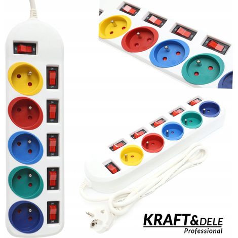 Protector contra sobretensiones Kraft&Dele, cable de extensión blanco de 5 m con 5 tomas (1/5)