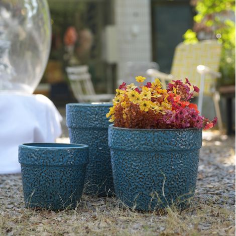 Set di 3 vasi da fiori in ceramica Ø 38,1/30,5/22,9 cm blu moderno per interni FloraGrace (1/5)