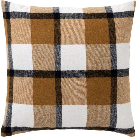 Coussin Tartan en Velours "Ecossais" 45x45cm Camel (1/4)