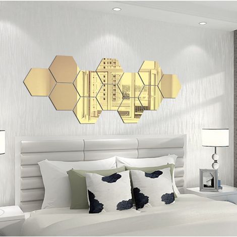 Sticker Mural Hexagonal - Effet Miroir - Auto-Adhésif - Pour Décoration Murale Intérieure - 36 Pièces (1/4)