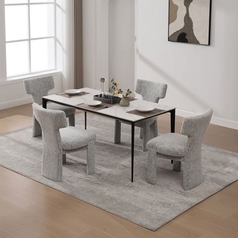 Fauteuil lounge moderne en tissu chenille, lot de 2, pieds en bois d'hévéa, sans accoudoirs, dossier incurvé, pour salon, chambre, restaurant, café, salle à manger, réception, blanc-noir (1/5)