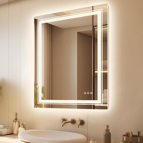 Specchio da Bagno con LED Luce Retroilluminato + Frontale Specchio Smart Rettangolare 60x80cm