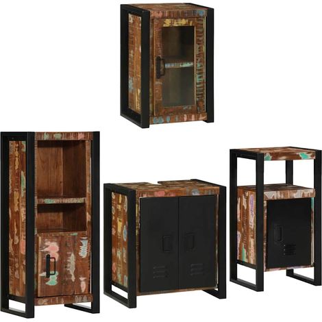 Badezimmermöbel-Set mit Regal 4 pcs Mehrfarbig Massives Altholz (1/5)