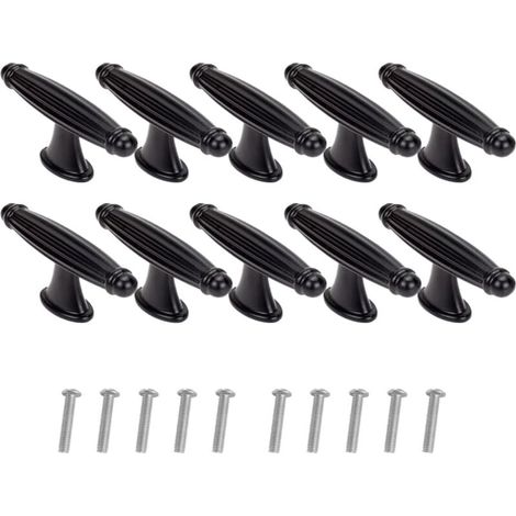 10 Stück Vintage-Möbelgriff T, Retro-Schranktürknöpfe, mit Schrauben für Schränke, Kommoden, Küchenschränke, Buffets (Schwarz)