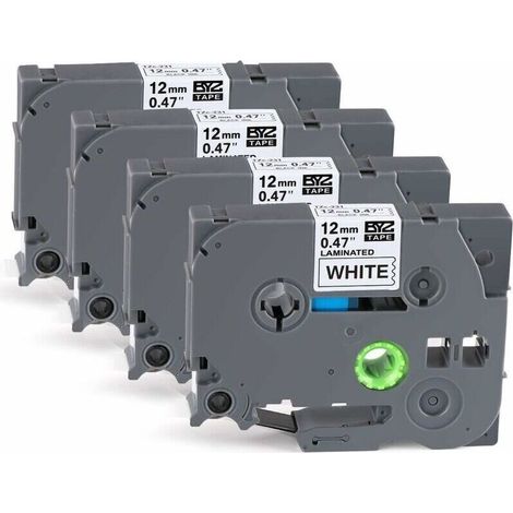 Tigrezy 4 x Ruban Etiqueteuse Cassette Ruban pour étiqueteuse Noir sur Blanc 12mm x 8m,Compatible Brother P-Touch Étiqueteuses PT-E100 PT-E200 D200 D210 H100 P300BT 1010 1090 110CH 1230PC