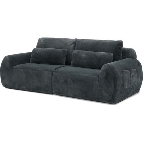 CAIziCanapé 2 places, doux tissu peluche style lapin, haute résilience, avec port de charge USB et poche latérale pour magazines, adapté aux petits salons, appartements, bureaux et chambres, gris (1/5)