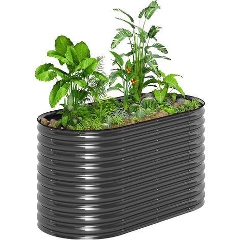 Pflanzkübel, Metall-Blumenkübel mit Sicherheitskante und Handschuhen, offener Boden, 160B x 80T x 80H cm, Dunkelgrau