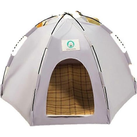 Tente de camping pour chien et chat - Tipi pour animaux de compagnie, lit extérieur amovible, gris taille S. (1/4)