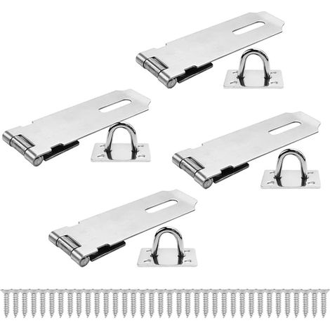 Paquete de 4 cerrojos de acero inoxidable de alta resistencia de 5 pulgadas para candados, con pestillo plegable para puertas de madera e interiores (plateado) (1/5)