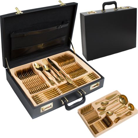 Ensemble de couverts (72 pièces Royal Gold) en acier inoxydable massif 304 : couteau, fourchette et cuillère (1/4)