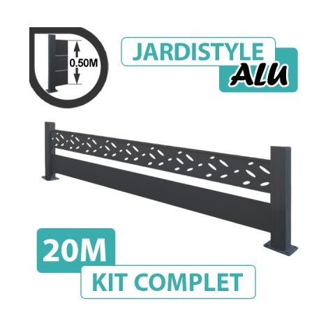 Kit Clôture Aluminium Gris Anthracite 20M - Claire voie Design - Sur Platines - 0,50 mètre