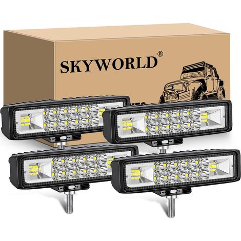 4Pcs Phare de travail led, 15 cm 6 pouces 24W Projecteur led 12V 24V Barre feux de travail pour 4x4 Offroad Voiture Vehicule Camion Tracteur SUV, 6000K feu antibrouillard (1/5)